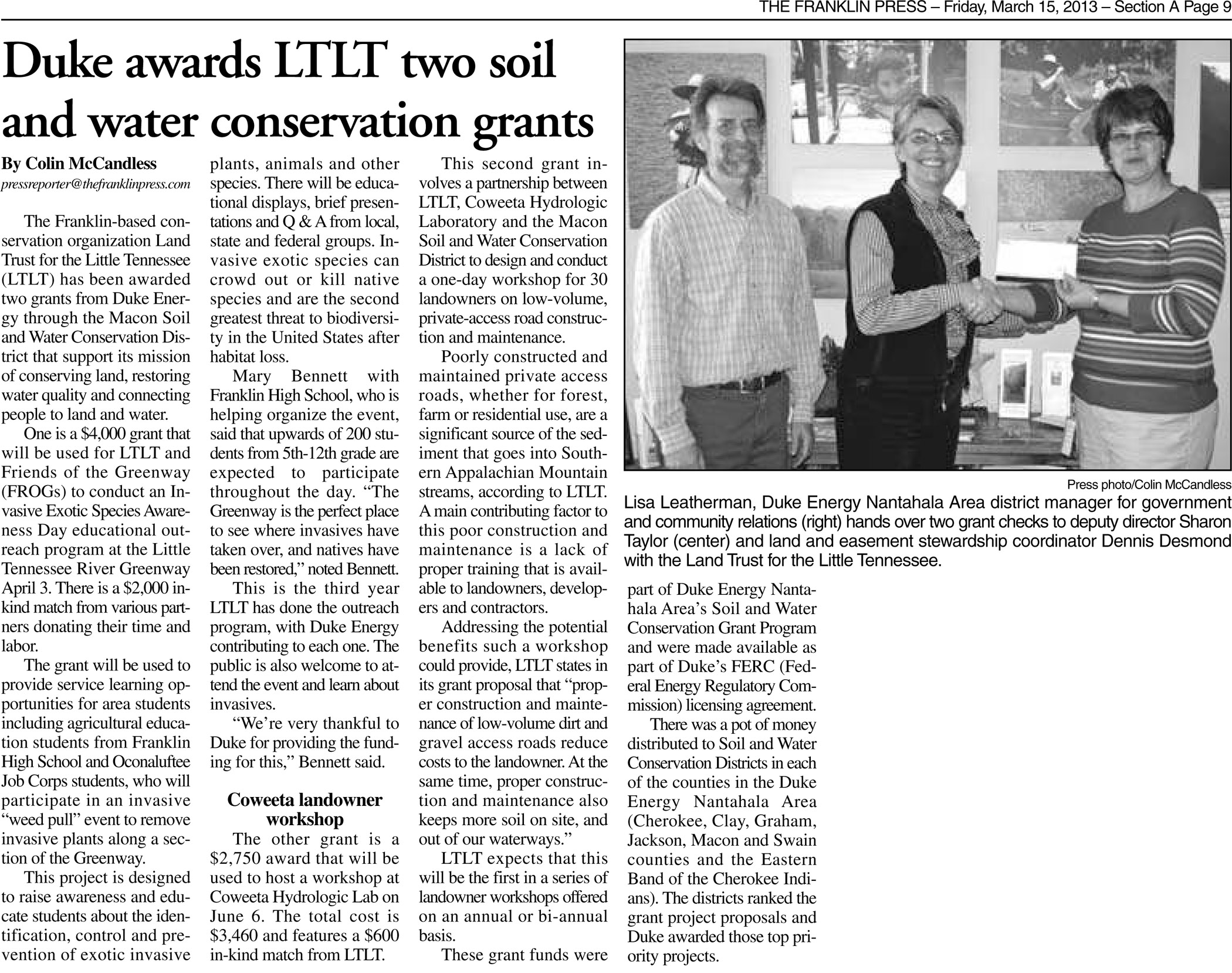 LTLT DukeGrants Franlkin Press_031513