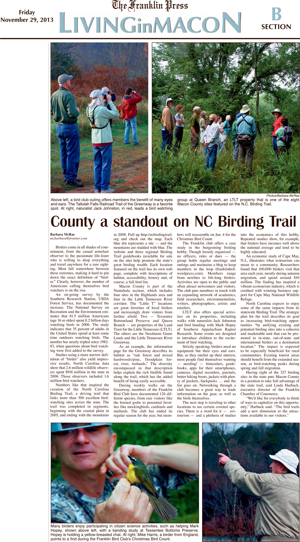 LTLT Franklin Press Birding Story 11/29/13