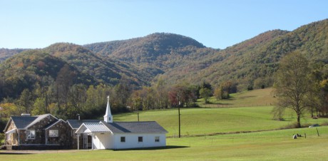 View of Bo Cove from the Speedwell Community. A recently established 104-acre conservation easement in Bo Cove preserves the viewshed from the Blue Ridge Parkway and connects the Nantahala National Forest to other conserved lands.